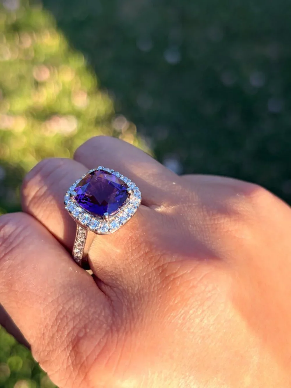 Purple Natural Gemstone Statement Ring Adjustable